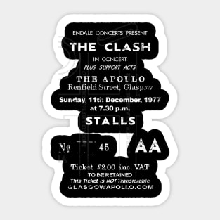 Clash Glasgow Apollo 11th December 1977 UK Tour Ticket Repro Sticker